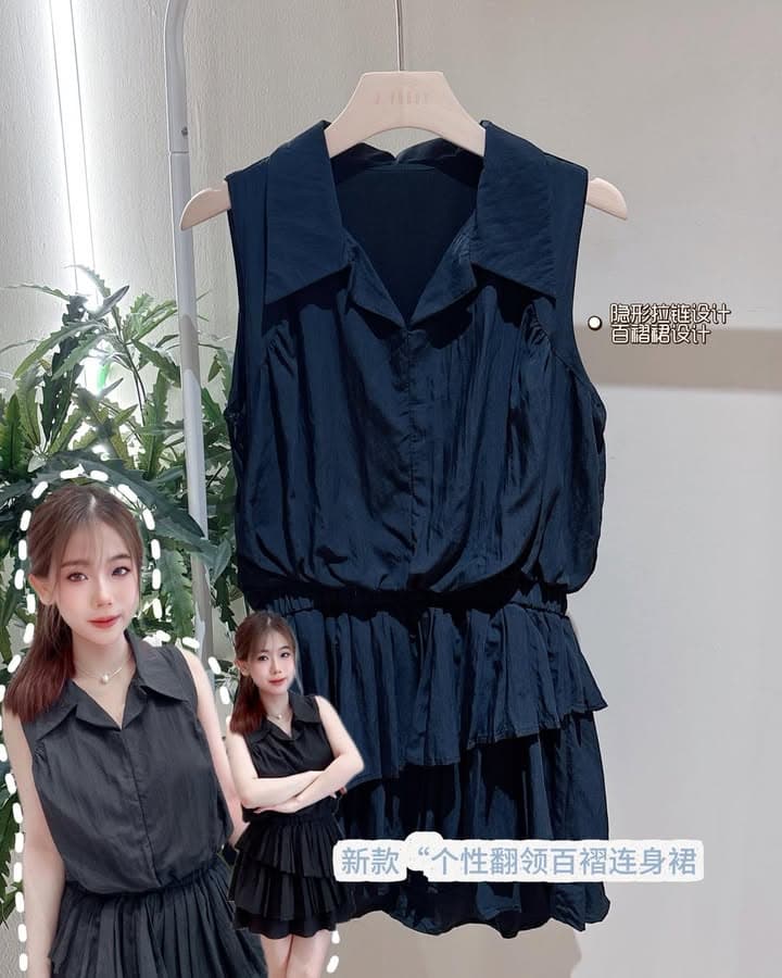 新款翻领·修身无袖连身裙
