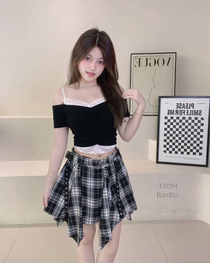 甜酷街舞做旧格子半身裙