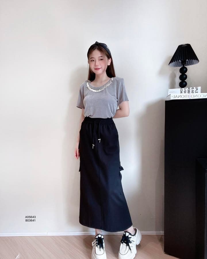 欧美钻圆领收腰上衣