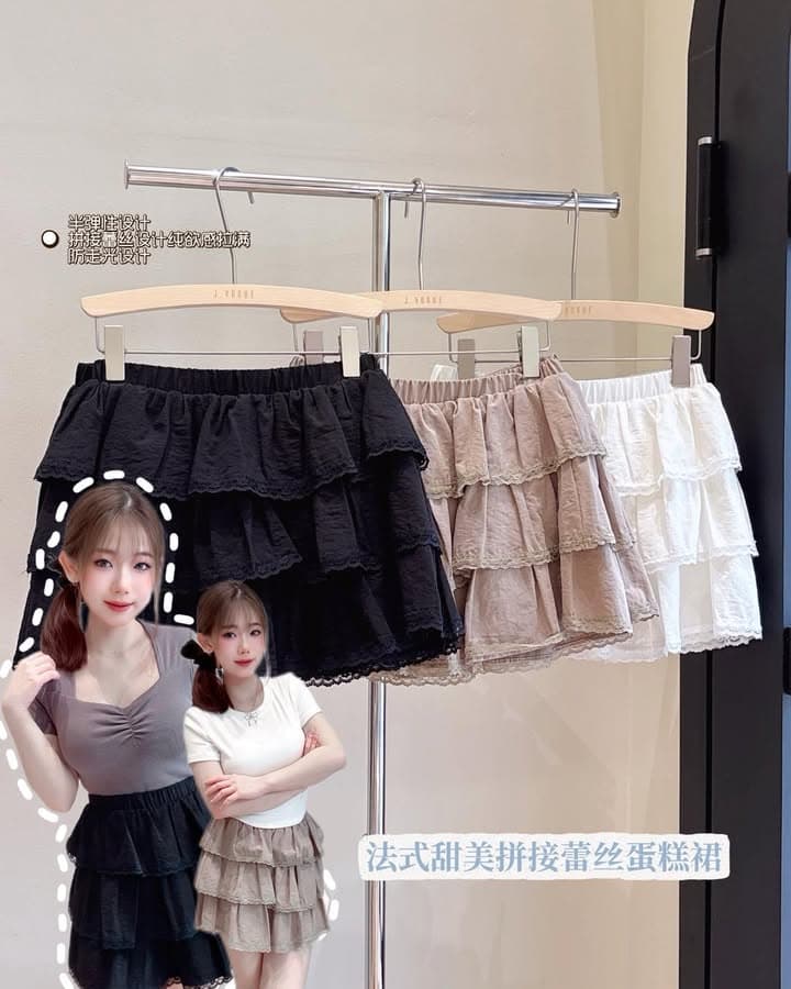甜美蕾丝边“蛋糕短裙”