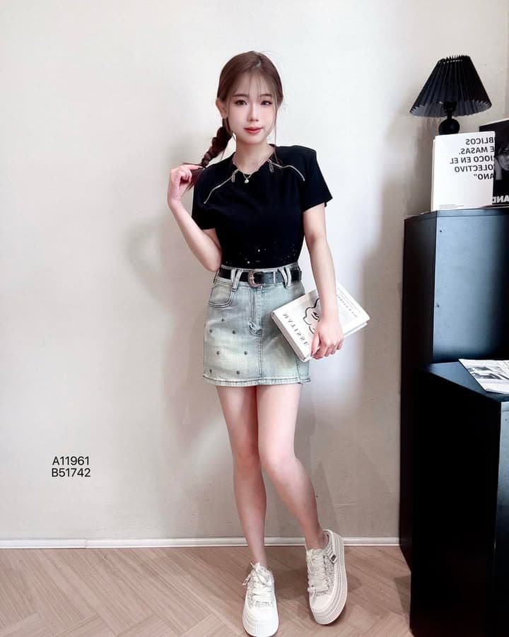 美式辣妹“刷痕”拉链条上衣