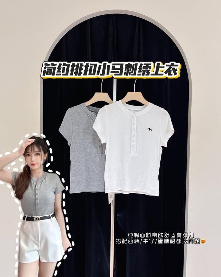 简约排扣·小马刺绣上衣