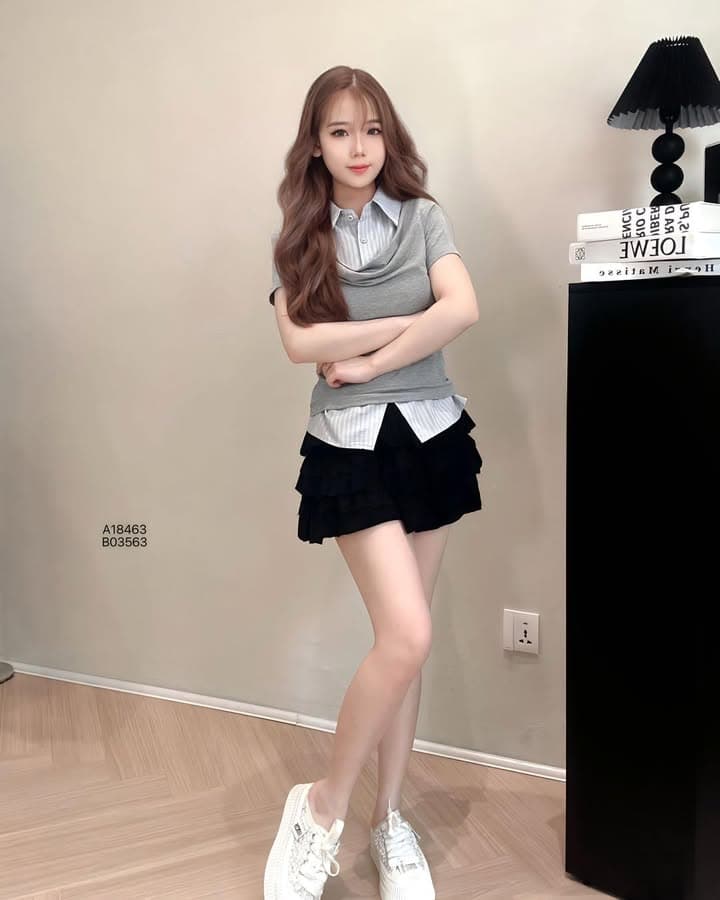 盐系风·条纹假两件上衣