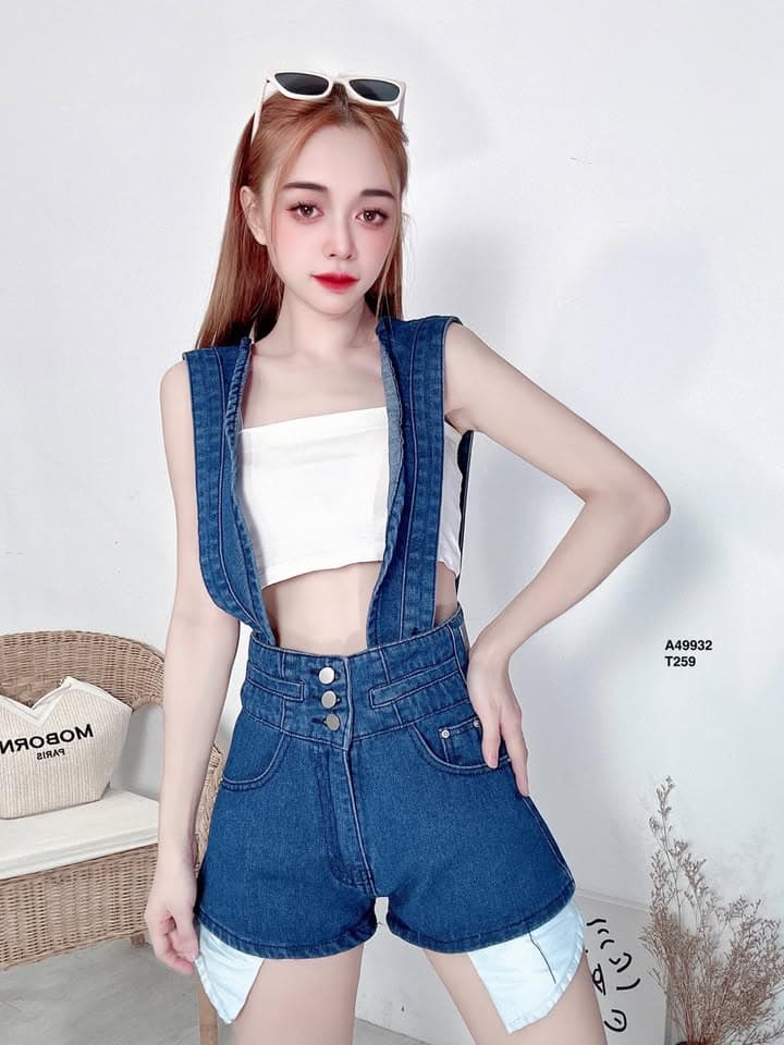 “夏季荷叶边”背带牛仔连身裤
