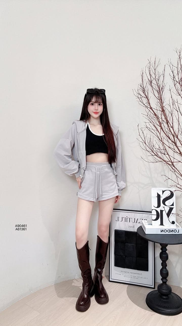 美式辣妹·拉链连帽休闲套装