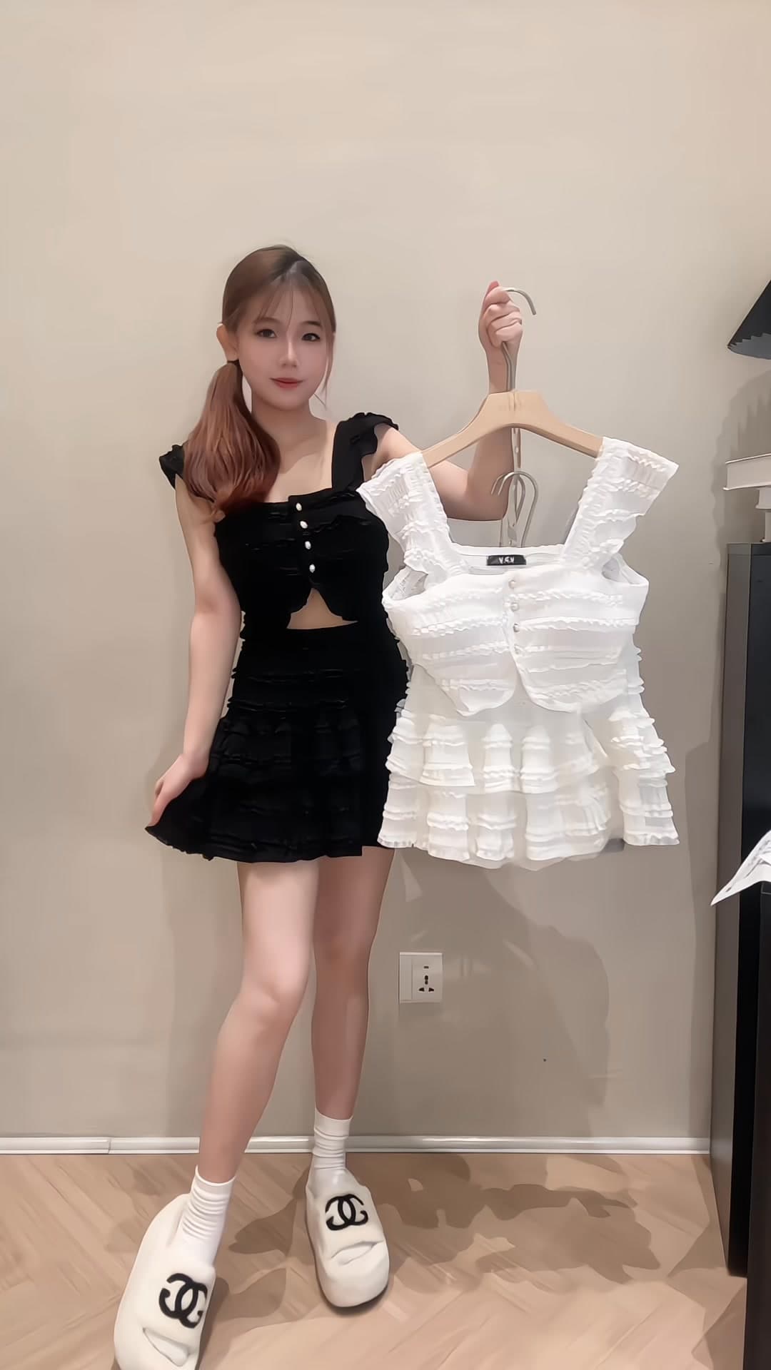 小个子甜美·木耳边套装