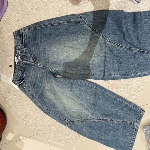 美式复古蓝色阔腿牛仔裤