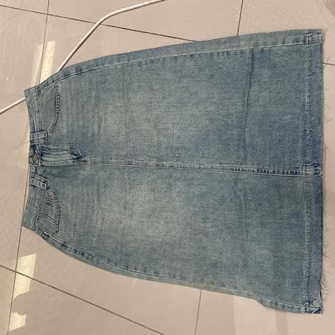 美式复古毛边牛仔裙