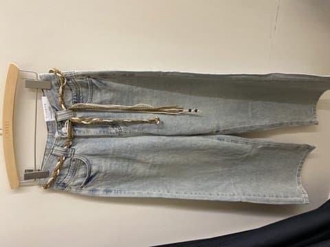 新款水洗设计感绑带牛仔长裤